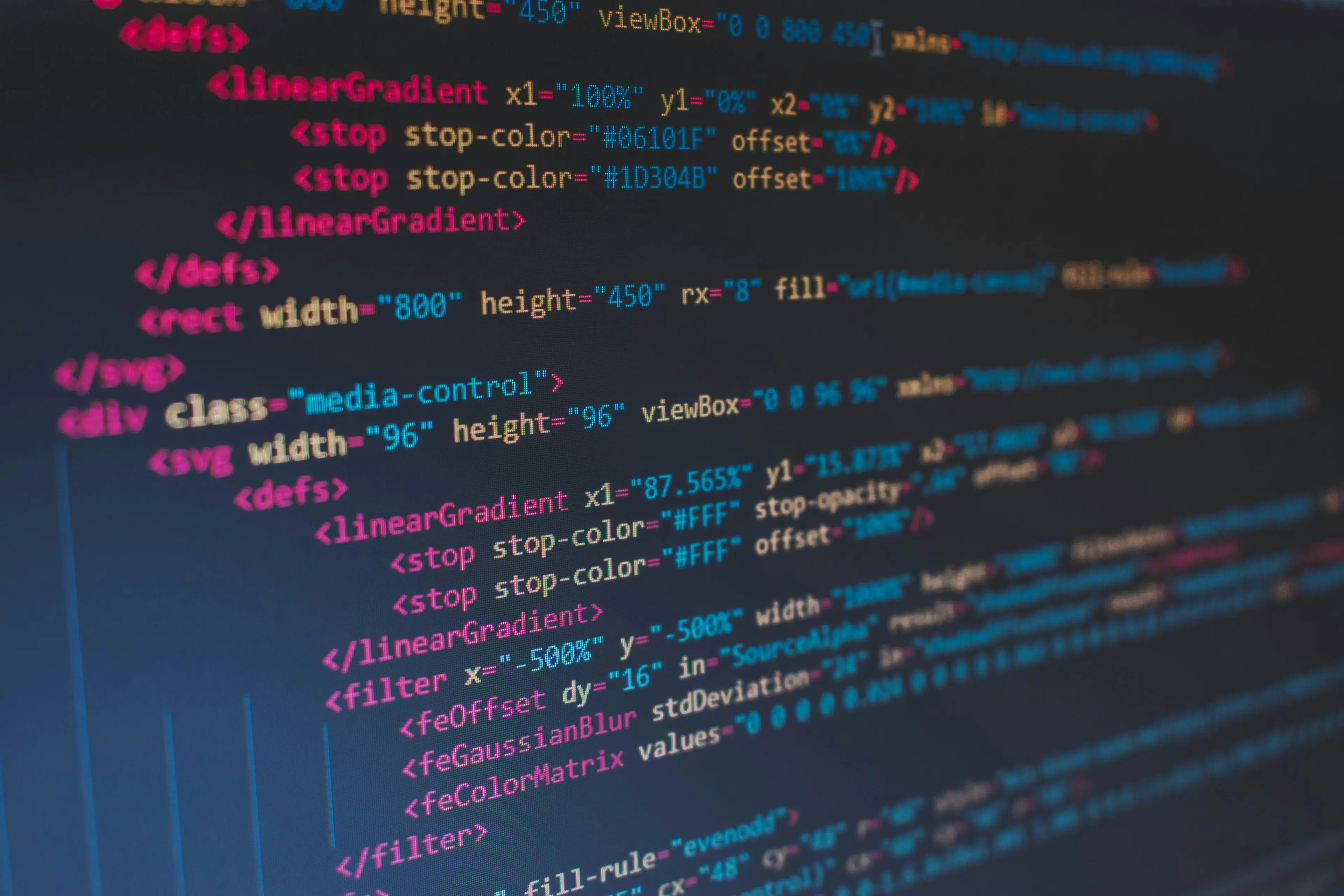 Colorful source code on a computer screen