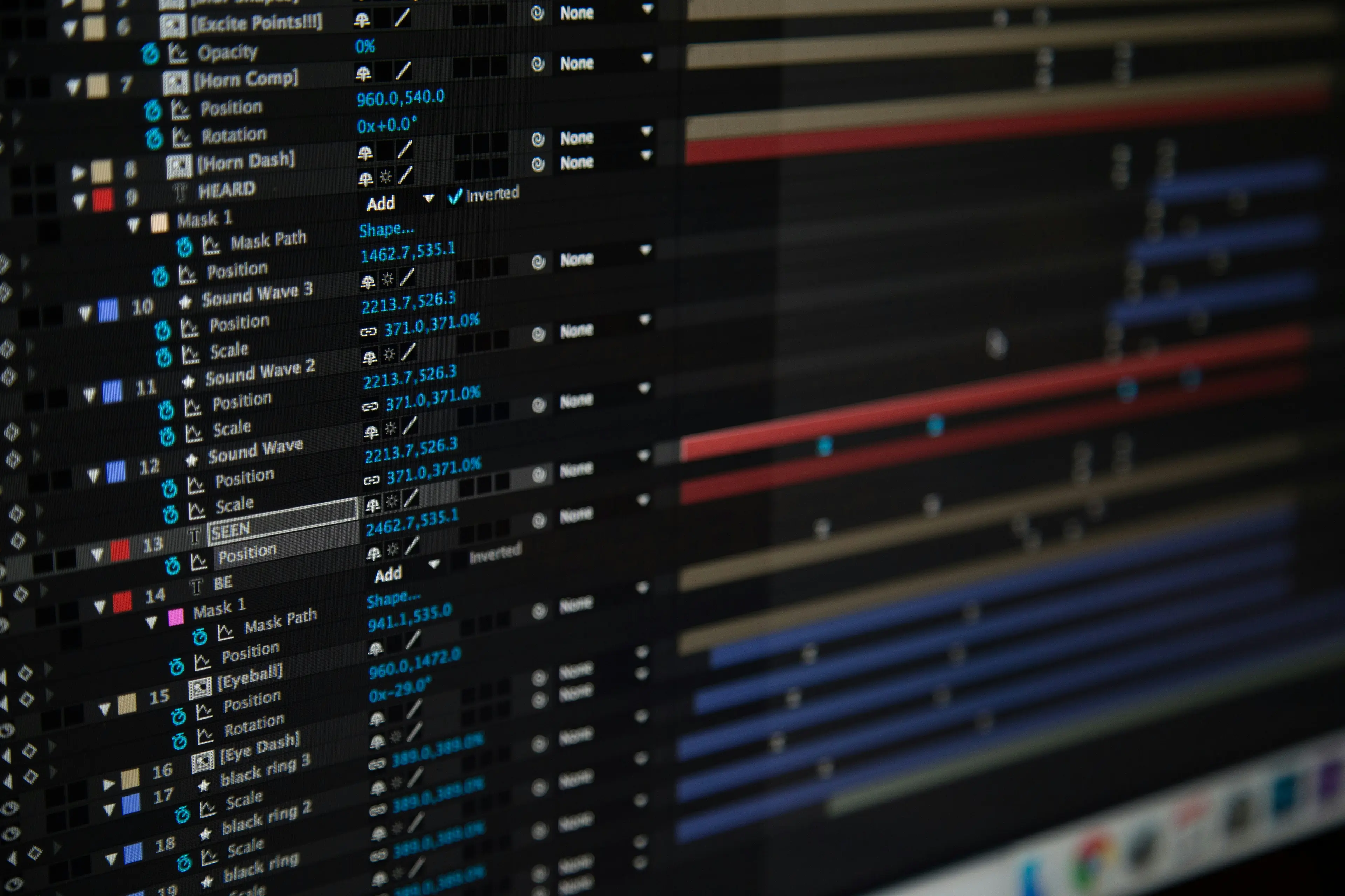 Media production tracks arranged on a monitor