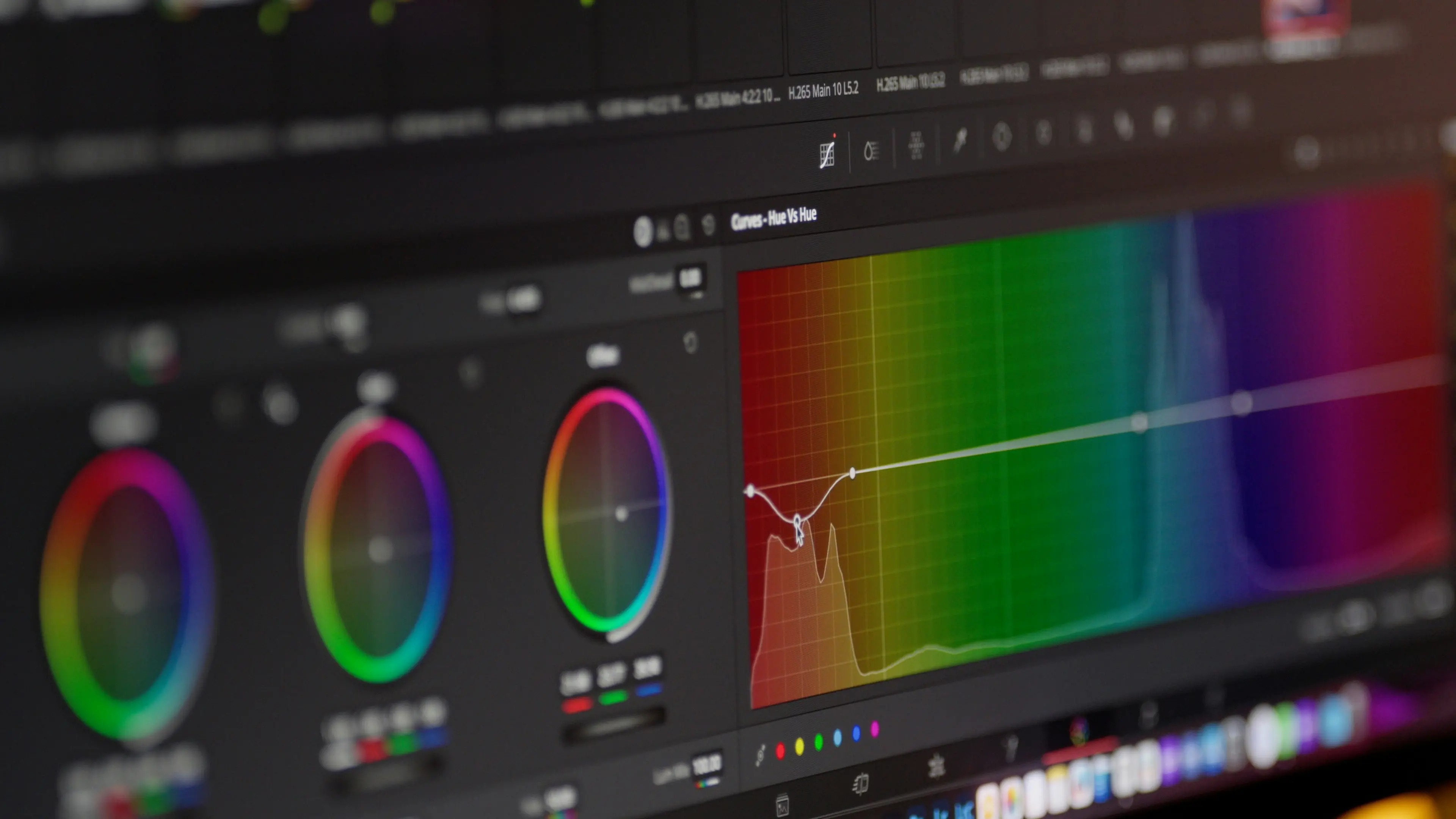 Video color grading controls and color wheels